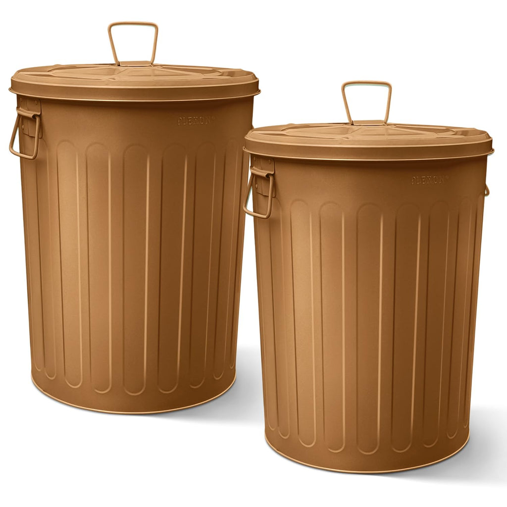 Plexon 20 Gallon Metal Trash Can with Lid Outdoor Large Trash Bin Steel Garbage Can for Garage Patio Farmhouse Bucket Bird Seed Storage Can Heavy Duty Round Container, Copper 2 Pack