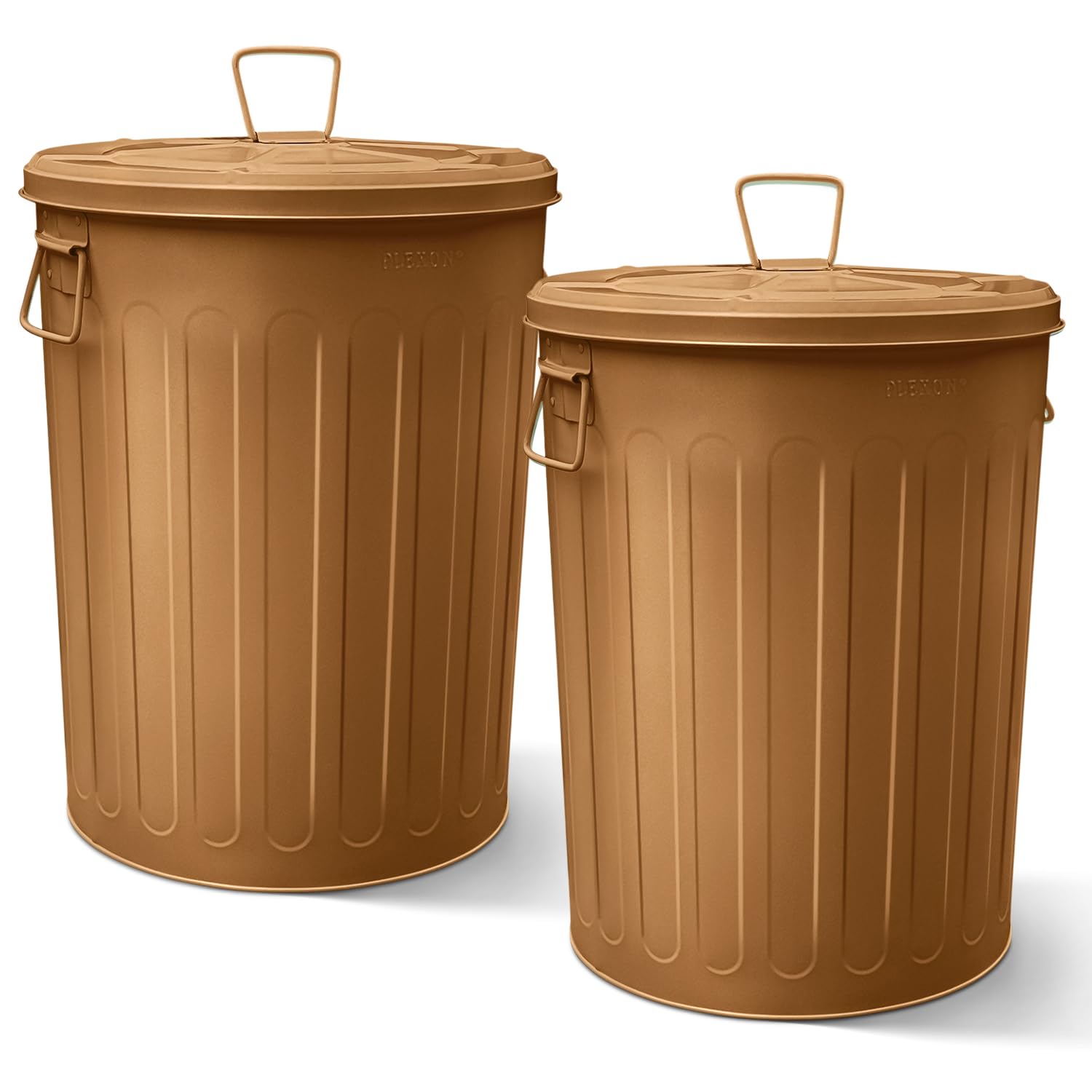 Plexon 20 Gallon Metal Trash Can with Lid Outdoor Large Trash Bin Steel Garbage Can for Garage Patio Farmhouse Bucket Bird Seed Storage Can Heavy Duty Round Container, Copper 2 Pack