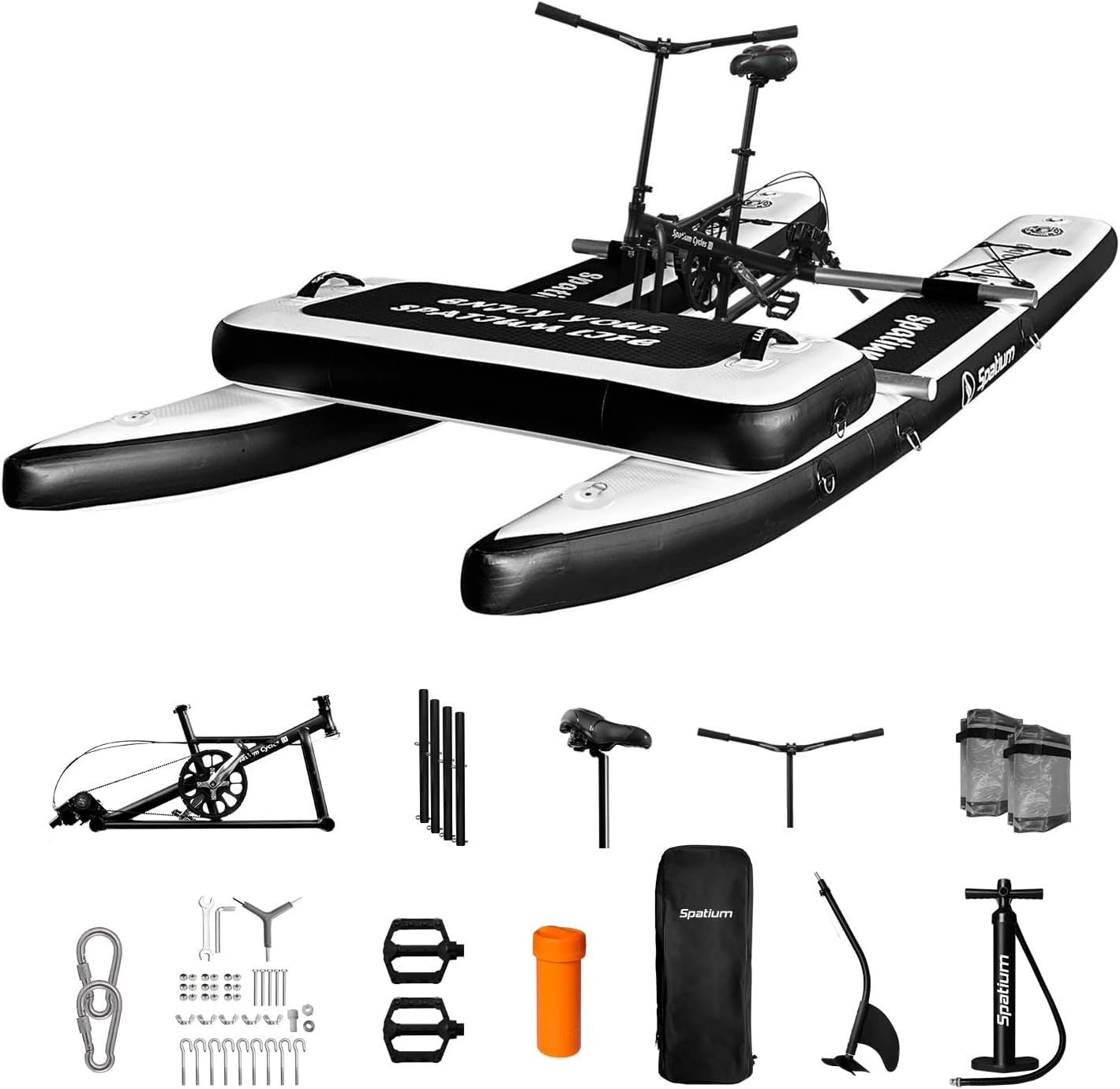 Spatium SUP Water Bike - Inflatable Pedal Boat for One Person - Fishing Kayak & Paddle Board - The Fun of Water & Fishing + Mat