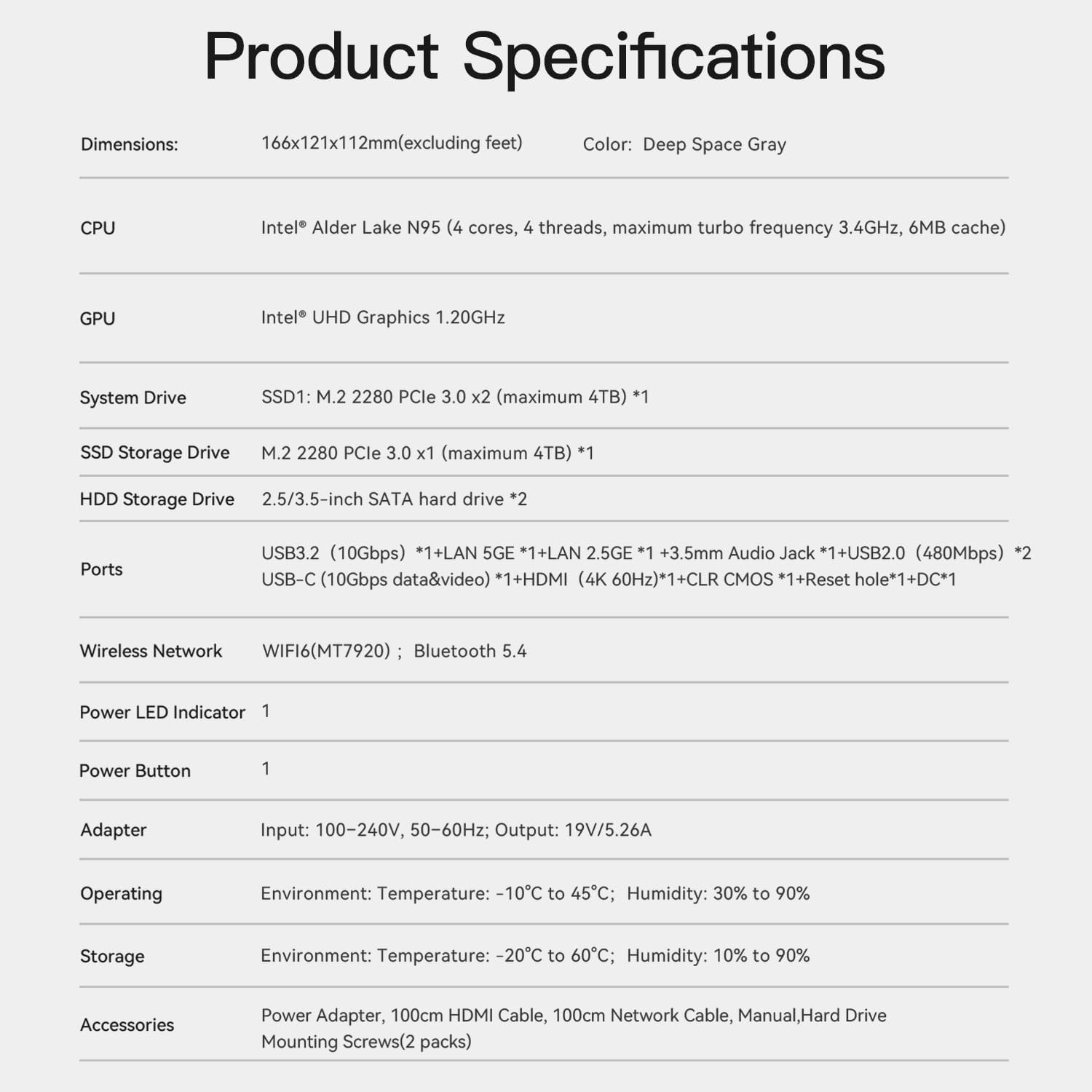 Beelink Mini PC, ME Pro 2-Bay NAS, Intel N95 CPU,12GB LPDDR5, 128G SSD, 3×M.2 SSD Slots, 2×2.5/3.5'Drive Bays, 2.5G+5G Dual LAN/Support Link Aggregation/ 4K Dual Display/WiFi6/BT5.4, Home Media/Studio