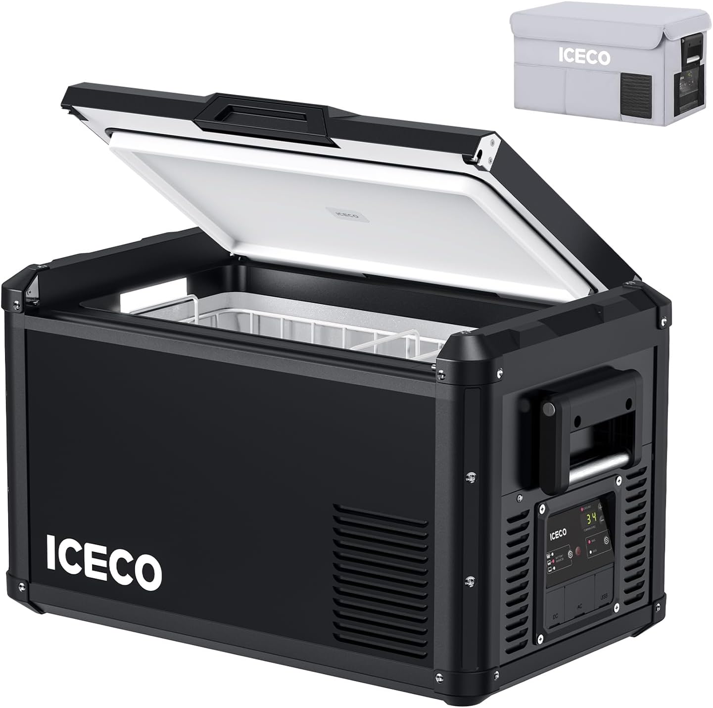 ICECO VL35 ProS Portable Fridge, 12 Volt Refrigerator with Multi-directional lid, 35 Liters Car Freezer powered by SECOP, 0°F to 50°F, DC 12/24V, AC 110/240V, for Camping, Car, Outdoor Use, With Cover