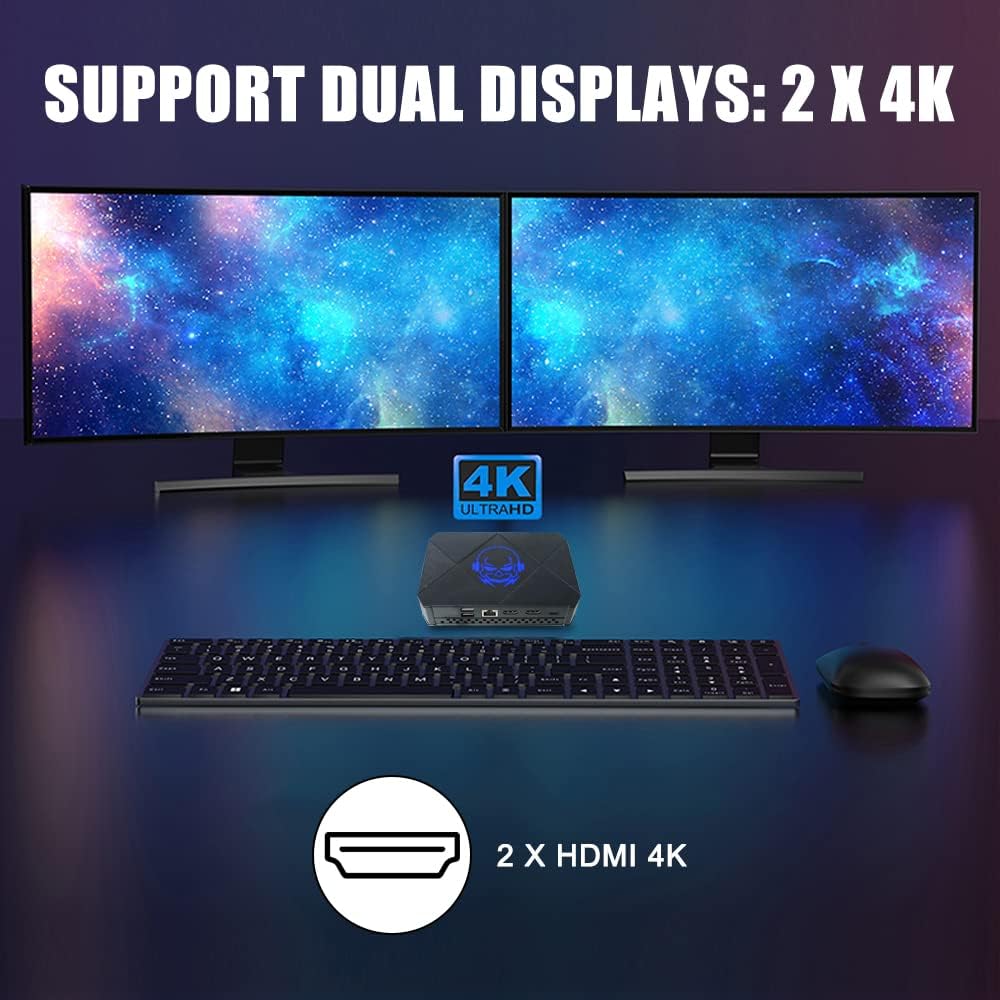 Desktop Mini PC Intel Celeron-J4125 4-Core 4-T Processor 8GB DDR4 512GB SSD Light Gaming Small Computer Pre-Installed Windows 11 Pro 4K HD 24h/7d Fanless Grade