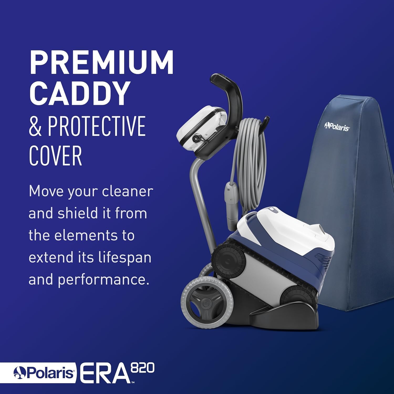 Polaris ERA 820 Robotic Pool Cleaner with Cyclonic Vacuum, Dual Brushes, 60ft Swivel Cable, Large Canister, Caddy & Cover – for In-Ground Pools