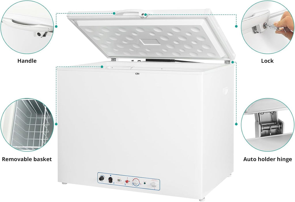 SMETA Propane Deep Freezer, Gas Freezer LPG Propane Gas Absorption 110V Chest Freezer Deep 7.1 Cu.Ft for RV Off Grid Outside, White