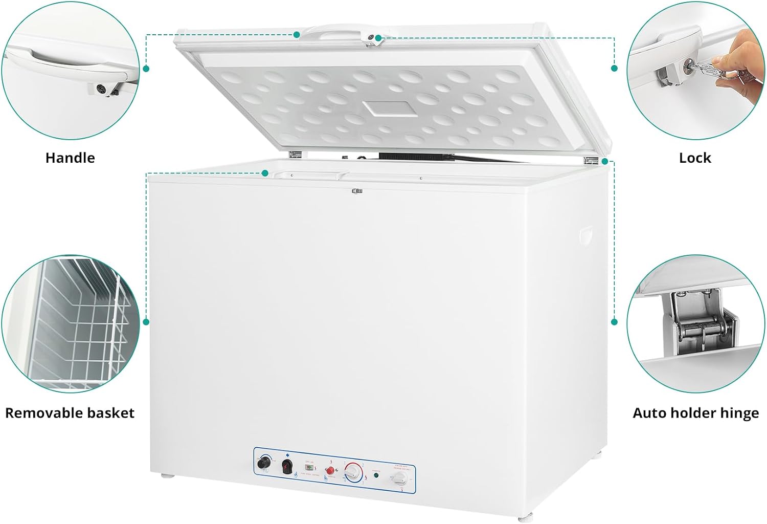 SMETA Propane Deep Freezer, Gas Freezer LPG Propane Gas Absorption 110V Chest Freezer Deep 7.1 Cu.Ft for RV Off Grid Outside, White