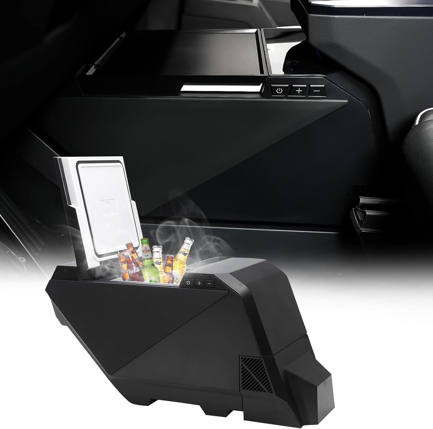 Tlyard Cooler Refrigerator for Tesla Cybertruck, 18L Fridge Floor Center Console Freezer with Rapid Cooling (21°F~68°F) 110V/50W Cyber Truck Accessories for Camping Road Trips