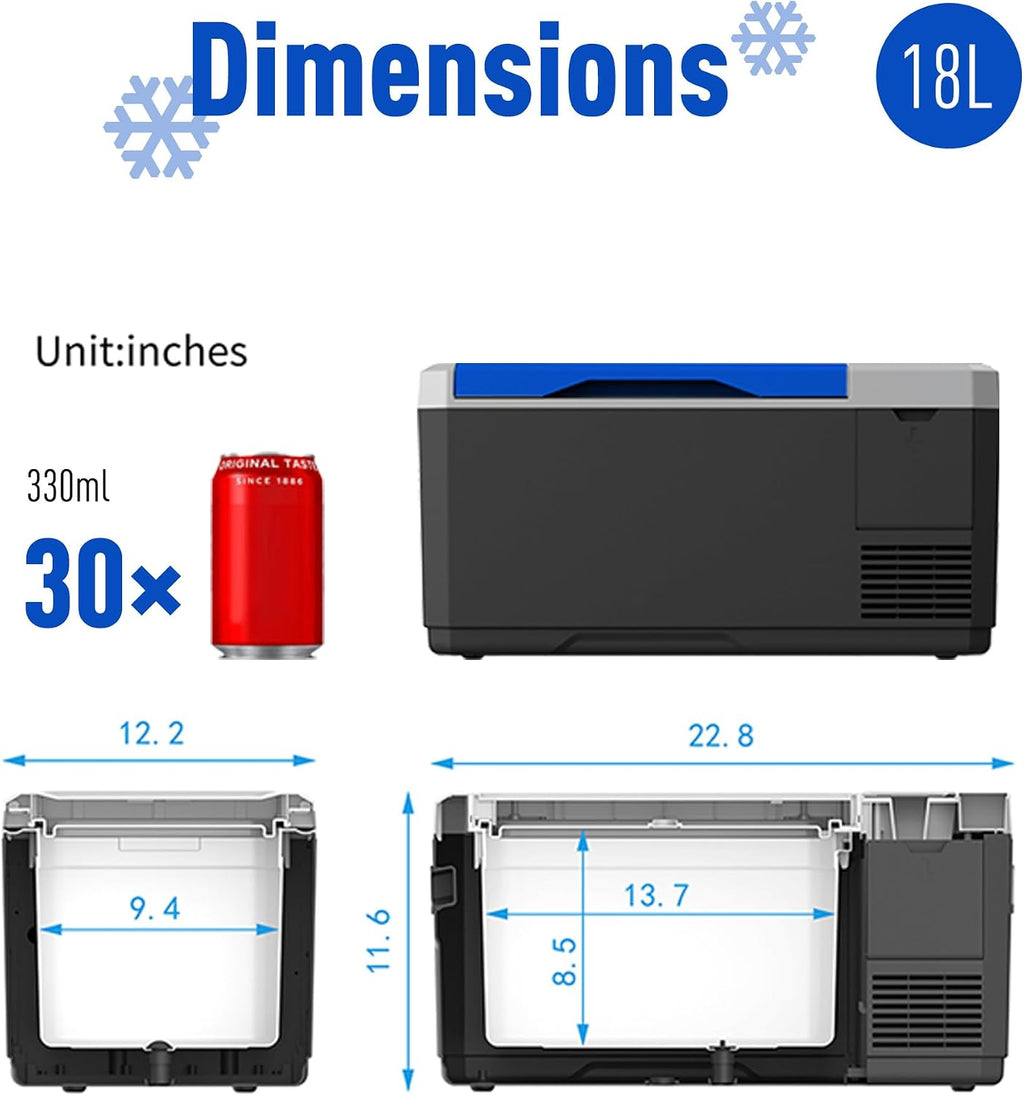 ACOPOWER&LiONCooler Mini VX18 Car Freezer, 19Qt Solar Power Refrigerator with APP Control, -4℉~68℉ Portable Fridge, 12V Cooler for Camping, Picnic, Fishing, Hiking