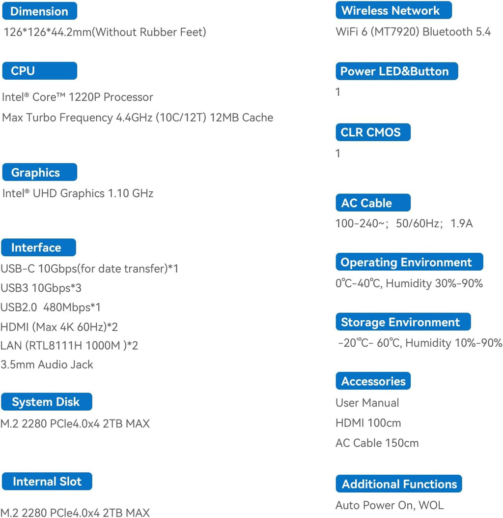 Beelink EQI12 Mini PC,Intel Core i3-1220P (10C/12T,up to 4.4GHz),Mini Computer with 16GB DDR4 RAM 500GB M.2 2280 PCle 4.0x4 SSD,Built-in PSU/4K Dual Screen Display/WiFi6/BT5.4/Dual LAN