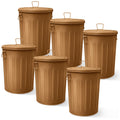 Plexon 20 Gallon Metal Trash Can with Lid Outdoor Large Trash Bin Steel Garbage Can for Garage Patio Farmhouse Bucket Bird Seed Storage Can Heavy Duty Round Container, Copper 6 Pack