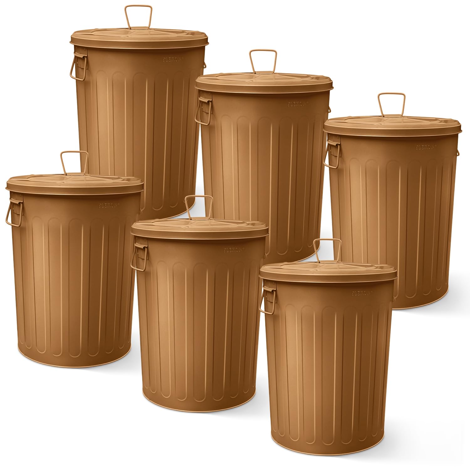 Plexon 20 Gallon Metal Trash Can with Lid Outdoor Large Trash Bin Steel Garbage Can for Garage Patio Farmhouse Bucket Bird Seed Storage Can Heavy Duty Round Container, Copper 6 Pack