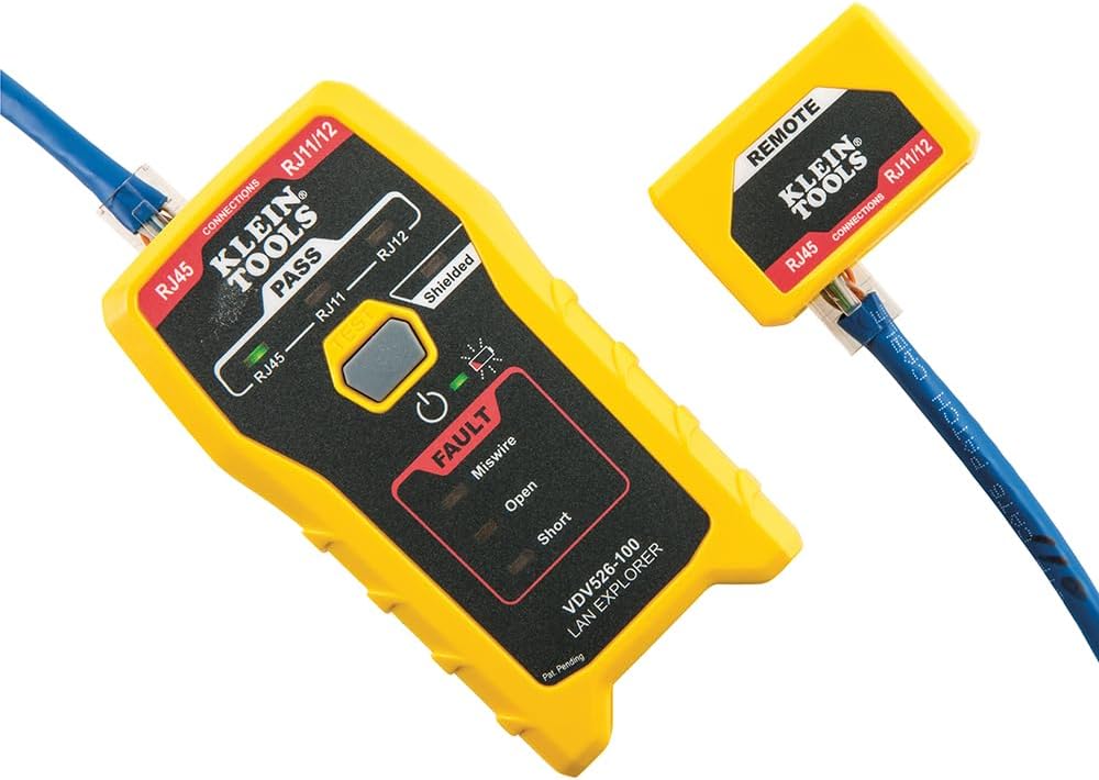 Klein Tools 80093 Cable Tester, VDV LAN Kit with LAN Tester, Pass Thru Crimper, CAT6/CAT5e Plugs and Strain Relief Boots, 5-Piece