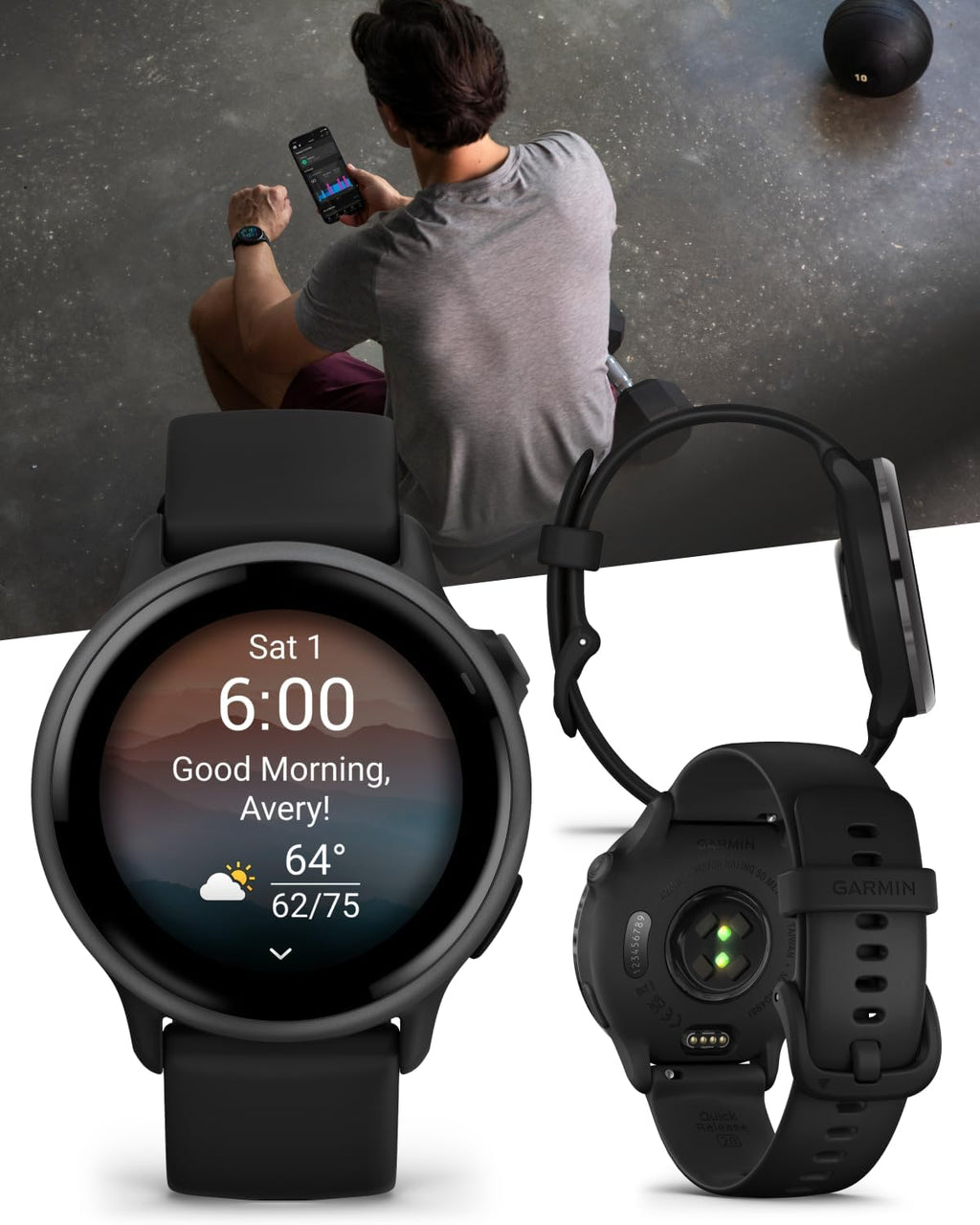 Garmin Vivoactive 6 - Health & Fitness Smartwatch, 1.2 in Bright AMOLED Display, GPS Sports Tracking, Up to 11 Days of Battery, Slate with Black Band w Black Earbuds Bundle