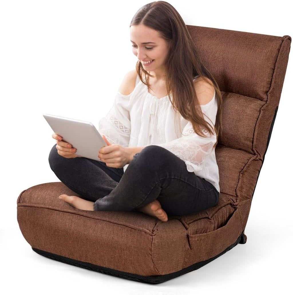 ARLIME 4-Position Adjustable Floor Chair, Armless Gaming Chair w/Back Support & Soft Cushion, Memory Foam Floor Lazy Sofa for Gaming, Reading, Meditating (Coffee)