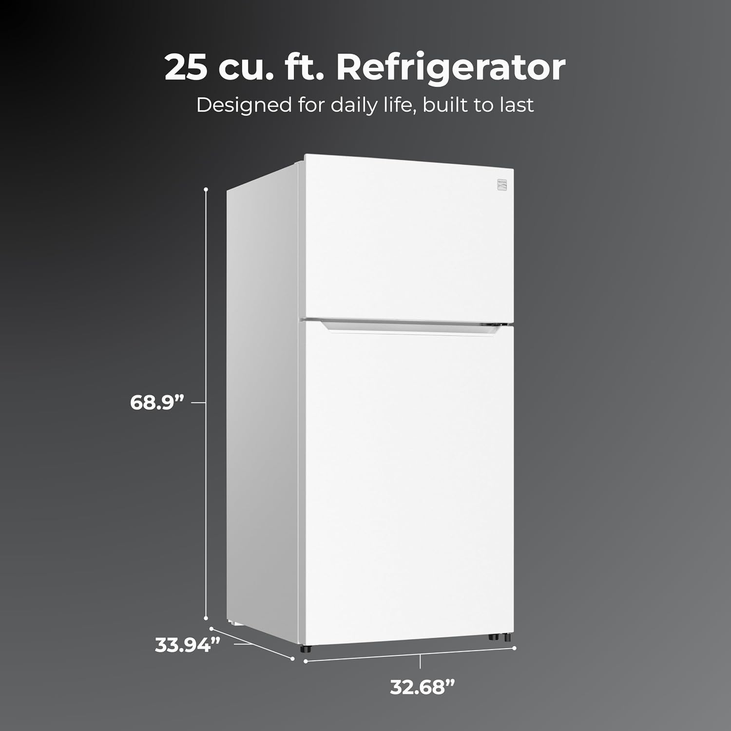 Kenmore 33' Top Mount Refrigerator with Freezer - Adjustable Shelving, Humidity-Controlled Crispers, Optional Ice Maker, LED Lighting, ENERGY STAR Certified, 25 cu. ft. Capacity - White