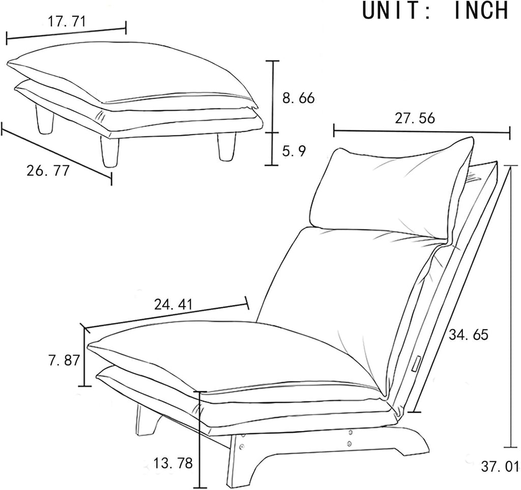 Floor Sofa Chair with Footrest, Upholstered Lazy Sofa Leisure Chair with Adjustable Backrest and Ottoman for Living Room, Bedroom, White