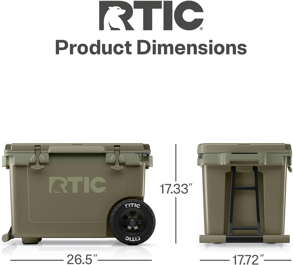 RTIC 52 Quart Ultra-Light Wheeled Hard Cooler Insulated Portable Ice Chest Box for Beach, Drink, Beverage, Camping, Picnic, Fishing, Boat, Barbecue, 30% Lighter Than Rotomolded Coolers