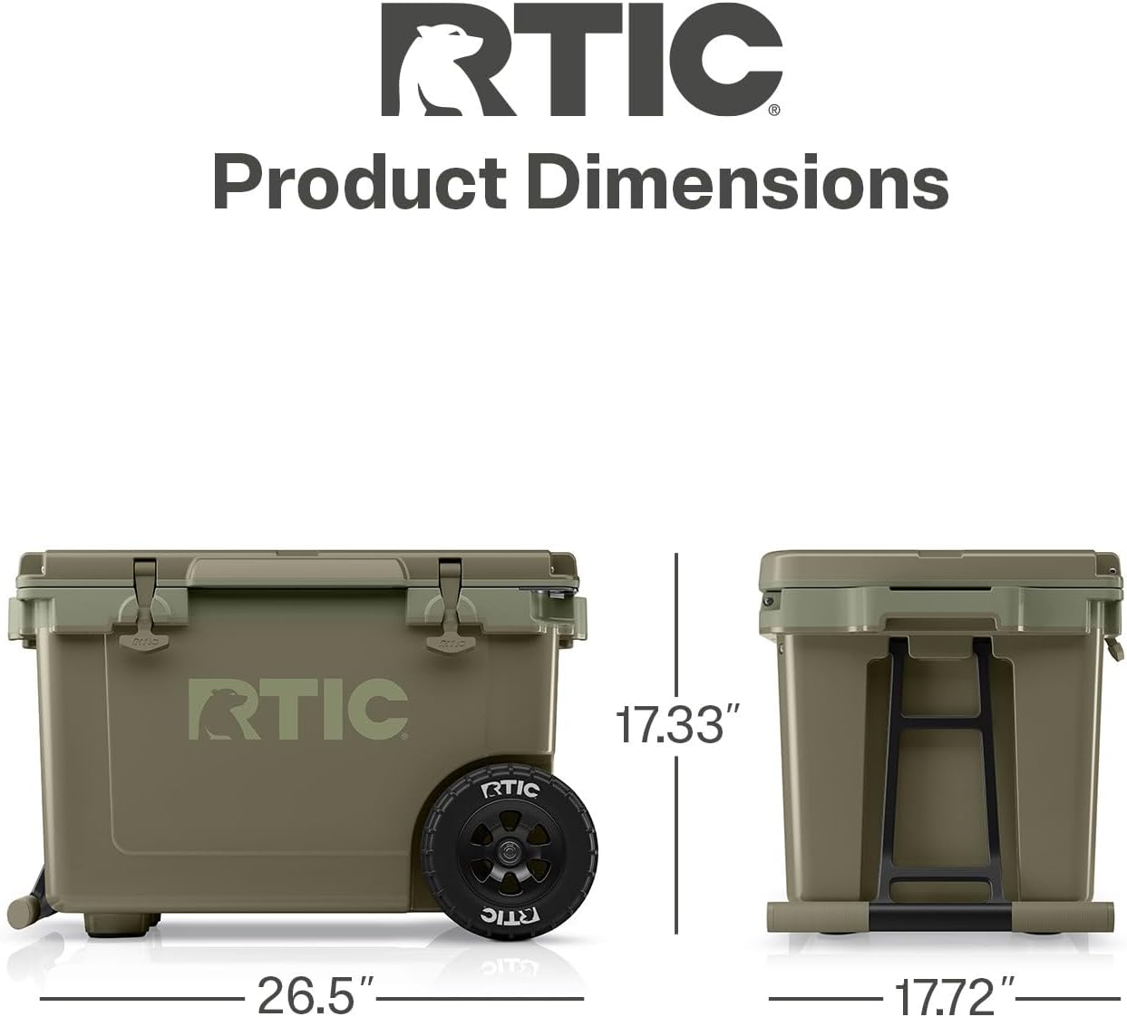 RTIC 52 Quart Ultra-Light Wheeled Hard Cooler Insulated Portable Ice Chest Box for Beach, Drink, Beverage, Camping, Picnic, Fishing, Boat, Barbecue, 30% Lighter Than Rotomolded Coolers