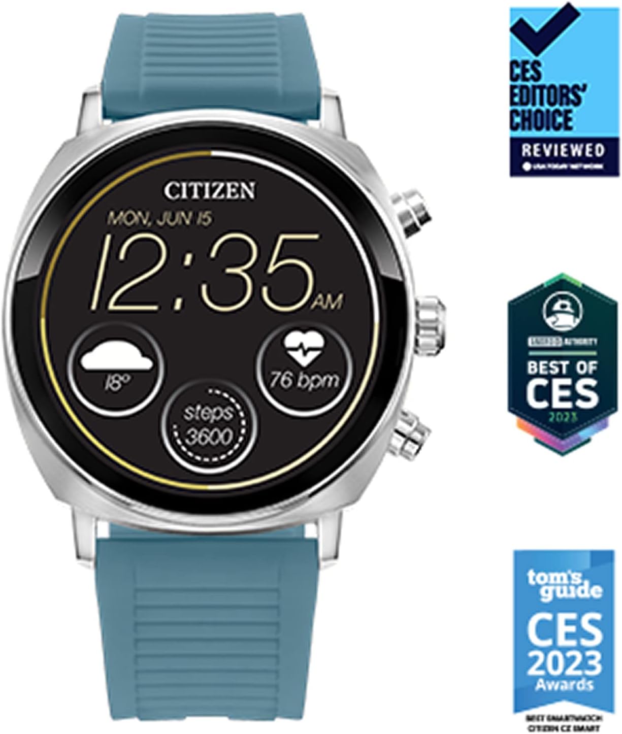 Citizen CZ Smart PQ2 41MM Unisex Smartwatch with YouQ App with IBM Watson® AI and NASA Research, Wear OS by Google, HR, GPS, Fitness Tracker, Amazon Alexa™, iPhone Android Compatible, IPX6 Rating