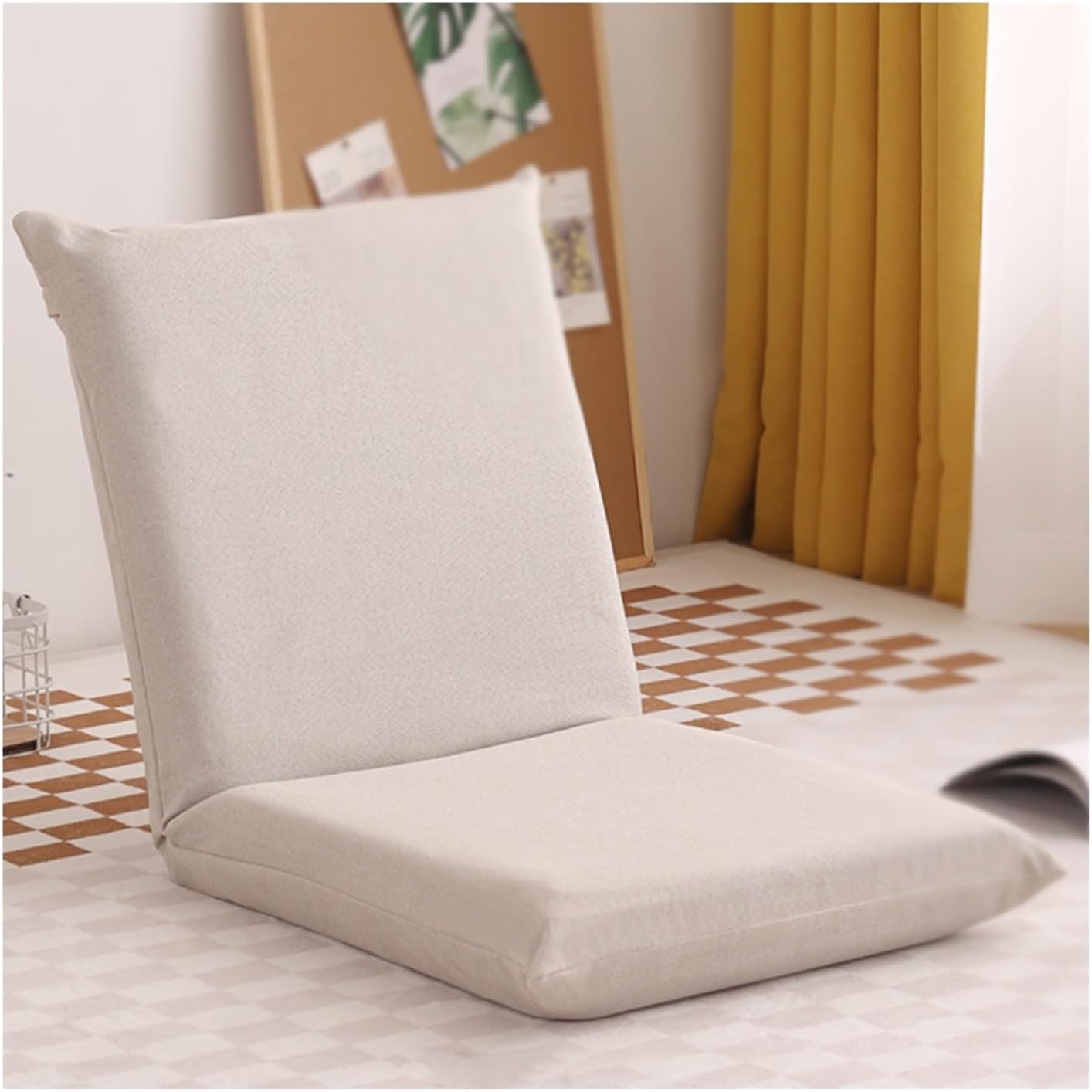 Floor Chair, Gaming Floor Seat for Living Room, Adjustable Backrest with Cotton Linen Cover for Balcony Reading Bedroom Study Room(Beige)