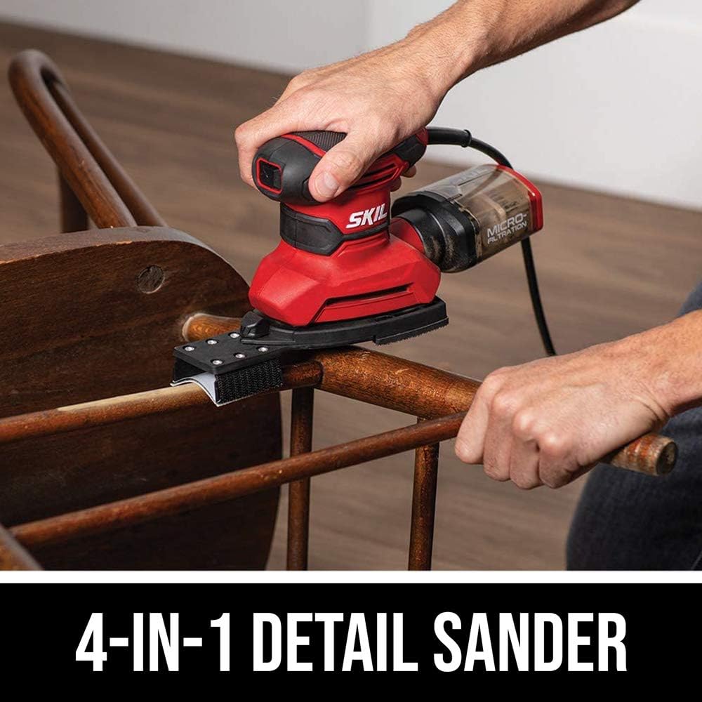 SKIL Corded Multi-Function Detail Sander with Micro-Filter Dust Box 3 Additional Attachments & 12pc Sanding Sheet- SR232301,(Pack of 4)