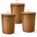Plexon 20 Gallon Metal Trash Can with Lid Outdoor Large Trash Bin Steel Garbage Can for Garage Patio Farmhouse Bucket Bird Seed Storage Can Heavy Duty Round Container, Copper 3 Pack