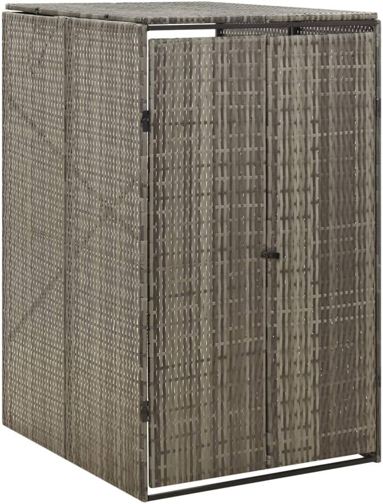 vidaXL Poly Rattan Single Wheelie Bin Shed, Sturdy Powder-Coated Steel Frame, Accessible Lid and Lockable Doors, Ideal Garden Garbage Management Solution