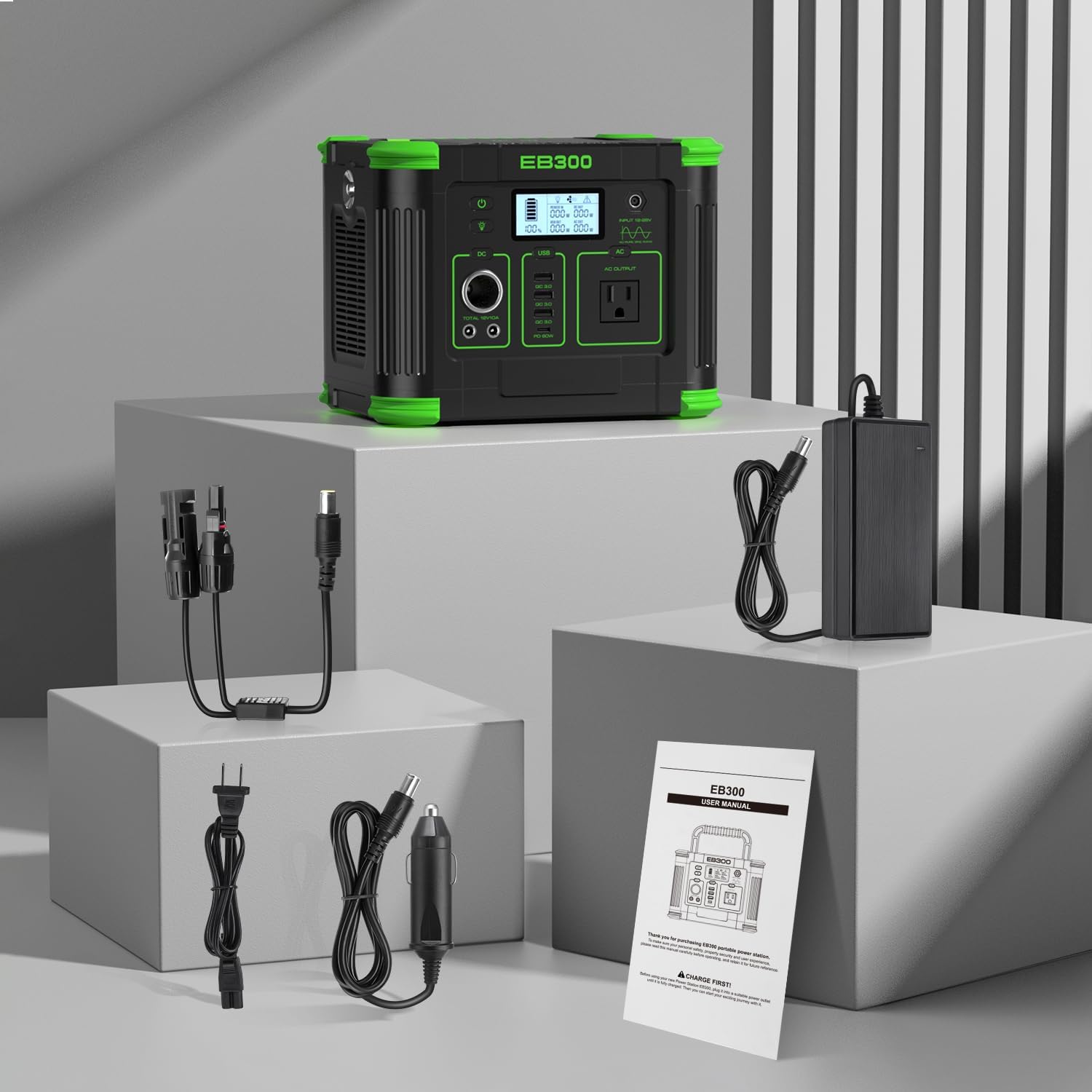 330W Portable Power Station, 288.6Wh Solar Generator with 60W USB-C PD Output, 110V Pure Sine Wave AC Outlet, 5W Wireless Charging, Multi-Port Power Supply for Camping, Home Blackout, RV Travel