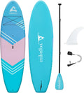 Abrazo YOGAqua 10'6' x 34' x 5' Rigid Stand Up Paddle Board, Extra Wide Hardboard Designed by Yoga Guru, Versatile Yoga SUP with Paddle/Ankle Leash/Bottom Fin, Non-Slip EVA Deck, Encased in Fiberglass