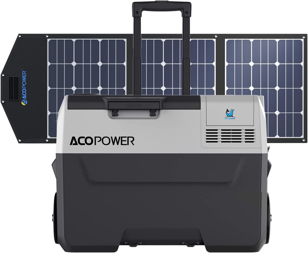 ACOPOWER LiONCooler Pro HY-COMBO-PX30 Solar Freezer Portable 32 Quarts Cooler & 90 Watt Solar Panel Combination Kit for Truck RV Boat Outdoor Camping, Black&Grey