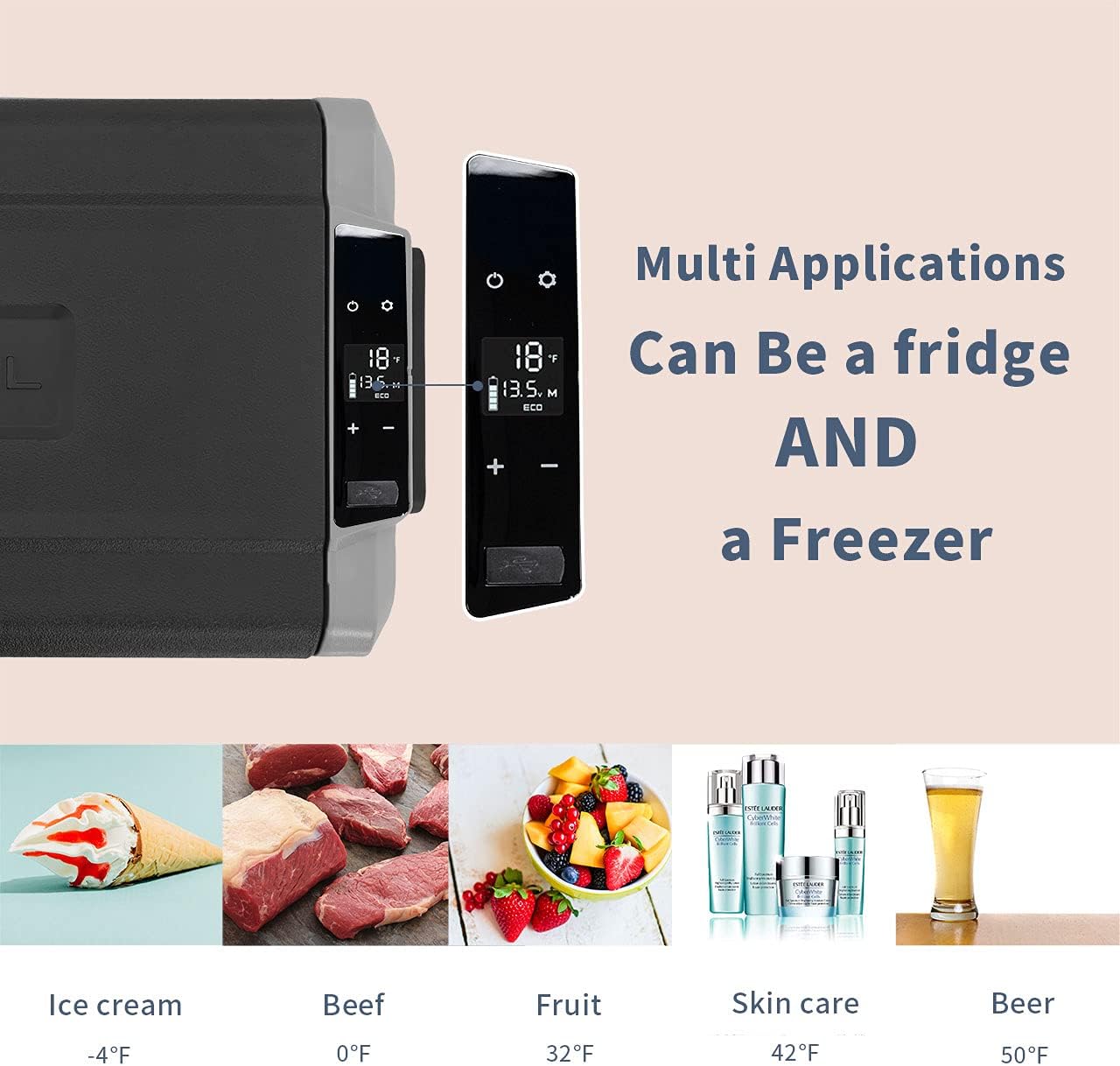 Alpicool LGT50 Dual Temperature Control 12 Volt Refrigerator 53 Quart Portable Car Fridge Freezer (-4°F~68°F) for Truck, RV, Boat, Camping and Travel