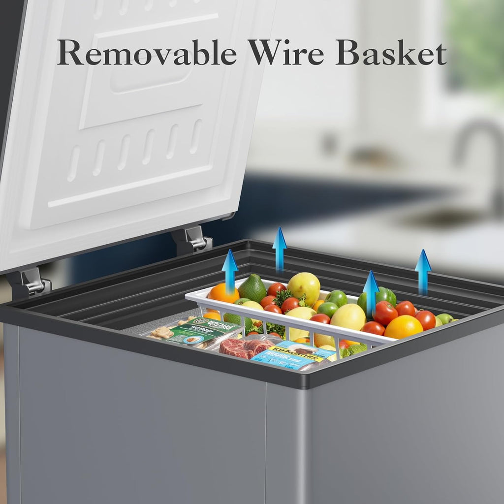 Chest Freezer - 4.2 Cu Ft Compact Deep Freezer with Fast Cooling & Convenient Pulley, Perfect for Kitchen Parlor, Small Freezer with Low Noise & Energy Saving, Space Gray