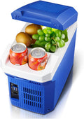 12V Personal Thermoelectric Portable Electric Cooler Warmer Fridge 8 Liter Capacity with 12V DC & 100-240V AC USB Mini Car Refrigerator for Beverage, Food, Home, Office and Car,Blue