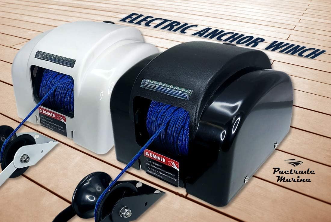 Pactrade Marine Boat Electric Anchor Winch Up to 45lb (20kg) LED Light Wireless Remote Control 12V 100ft Braided Blue Line 700lb (317.5kg) Break Strength Salt Water Power UP/Free Fall Down