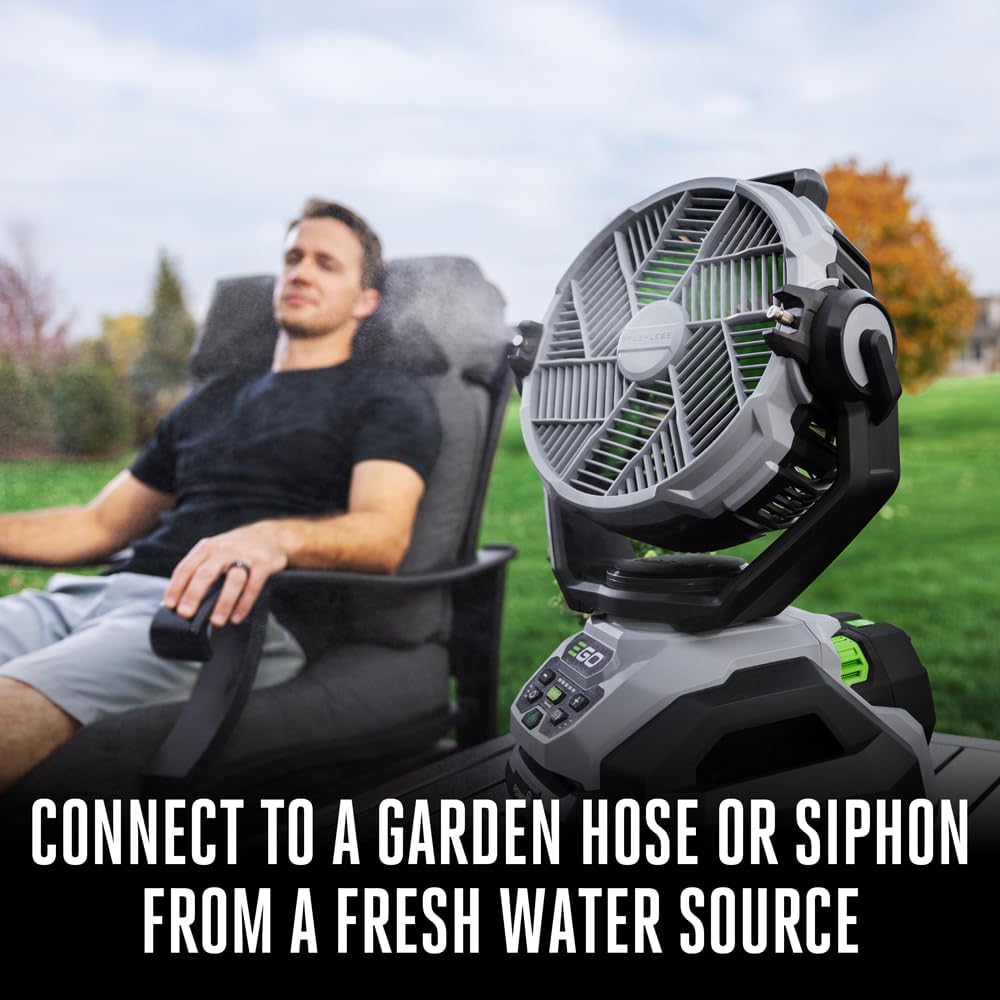 EGO Power+ FN1000 10-Inch 1700CFM 20MPH Oscillating Misting Fan with 6 Speed Modes, 3 Oscillation Modes, 3 Misting Modes, Battery and Charger Not Included, Black
