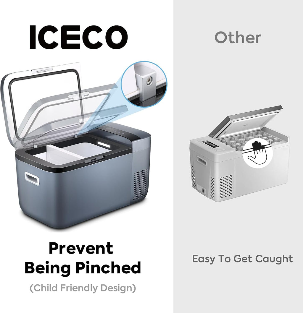 ICECO GO20 Dual Zone 12 Volt Refrigerator, 21Qt/20L Portable Freezer powered by SECOP, APP Control 0℉-50℉ 12/24VDC&110-240VAC, Electric Cooler for Home&Outdoor, with Upgrade DC Cord x 2