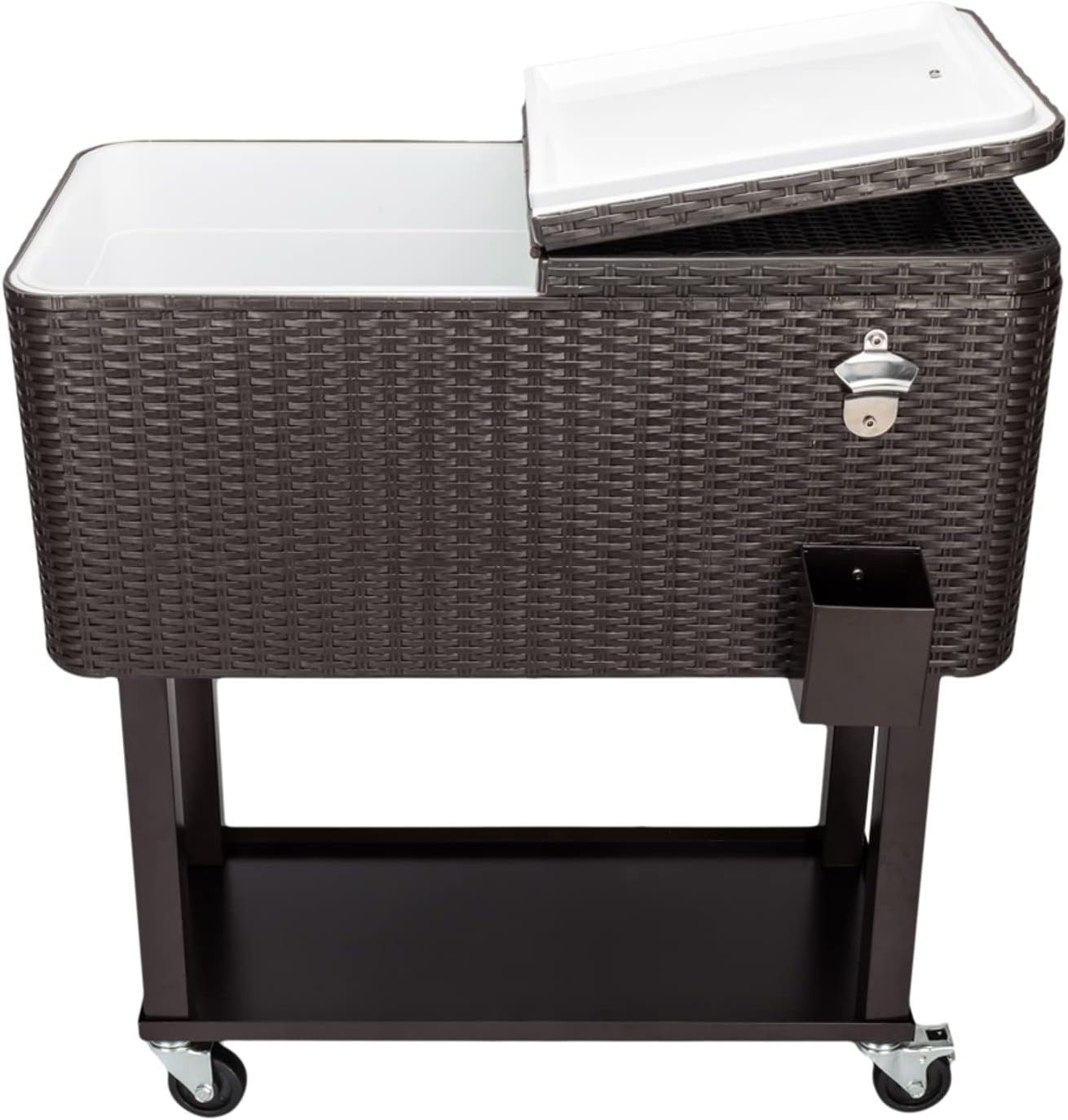80 Quart Rolling Cooler Cart with Shelf and Bottle Opener for Patio Party