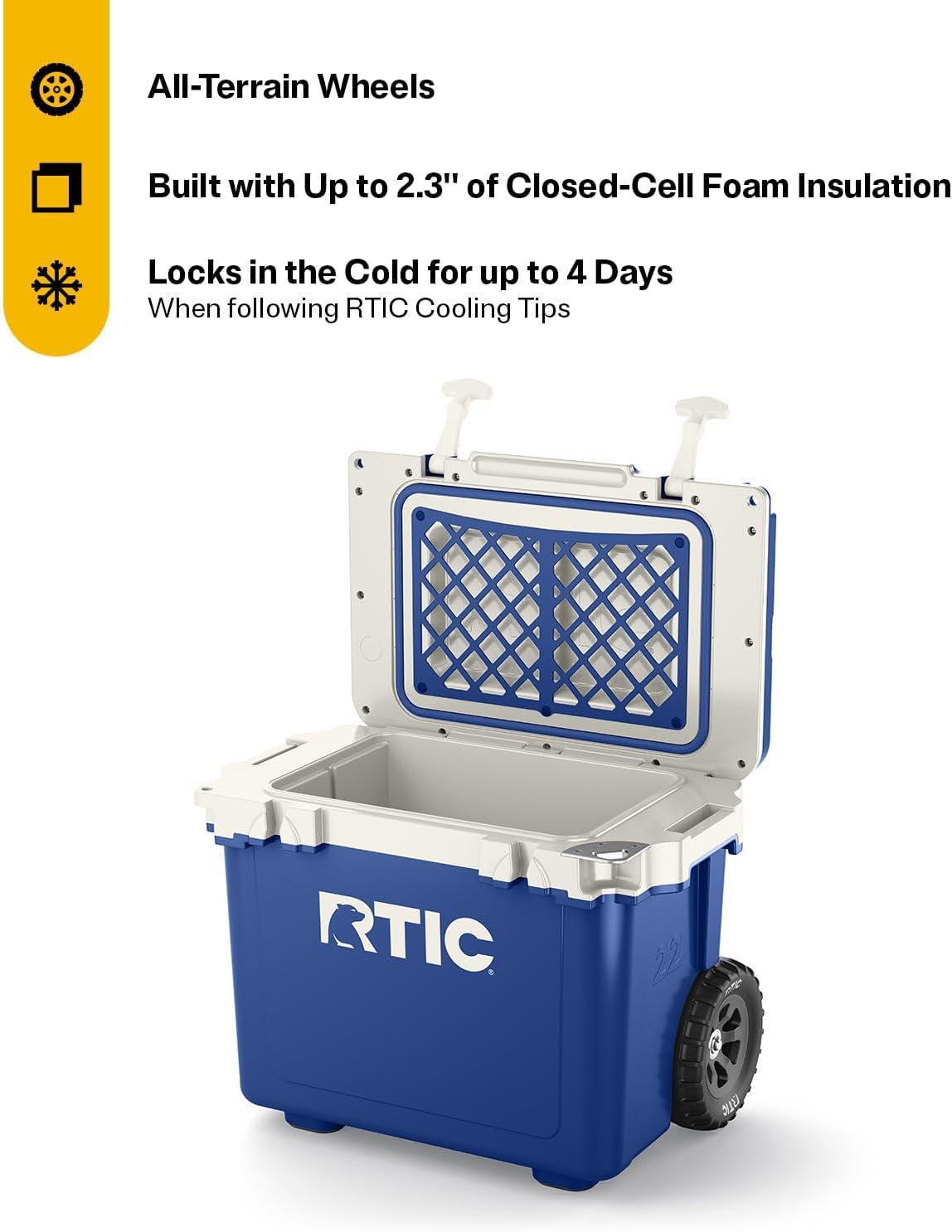 RTIC 22 QT Ultra-Light Wheeled Cooler with Handle, Hard Insulated Portable Ice Chest Box for Beach, Drink, Beverage, Camping, Picnic, Fishing, Boat, Barbecue