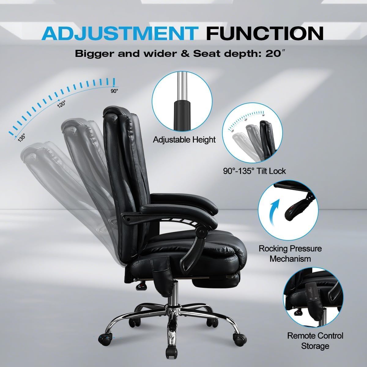 BOSMILLER 500lbs Big and Tall Office Chair, 6-Points Massage Office Chair, Executive Heated Desk Chair with Adjustable Footrest, Reclining High Back for Home Office