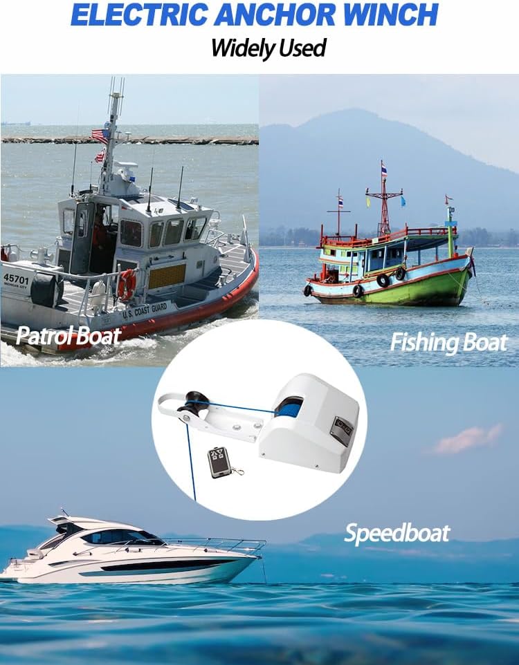 Electric Anchor Winch,Boat Anchor Wench 12V Marine Saltwater Anchor Windlass Kit with Wireless Remote Control Anchors Up to 25 LBS