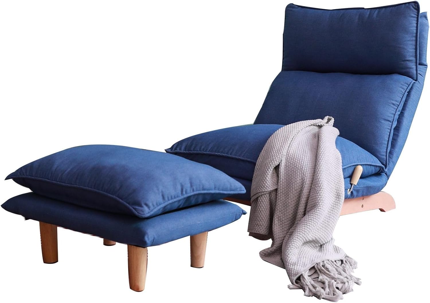 Floor Sofa Chair with Footrest, Upholstered Lazy Sofa Leisure Chair with Adjustable Backrest and Ottoman for Living Room, Bedroom, Dark Blue