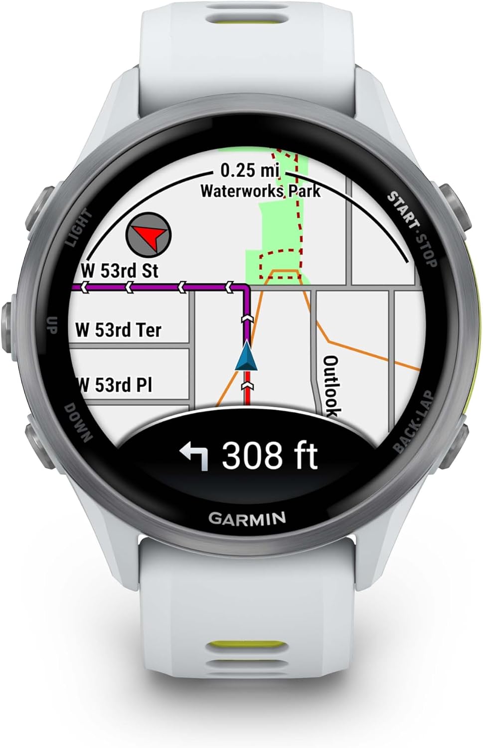 Wearable4U Garmin Forerunner 970 Titanium Smartwatch with Whitestone Case and Whitestone/Translucent Amp Yellow Band, AMOLED Display Black Earbuds Bundle