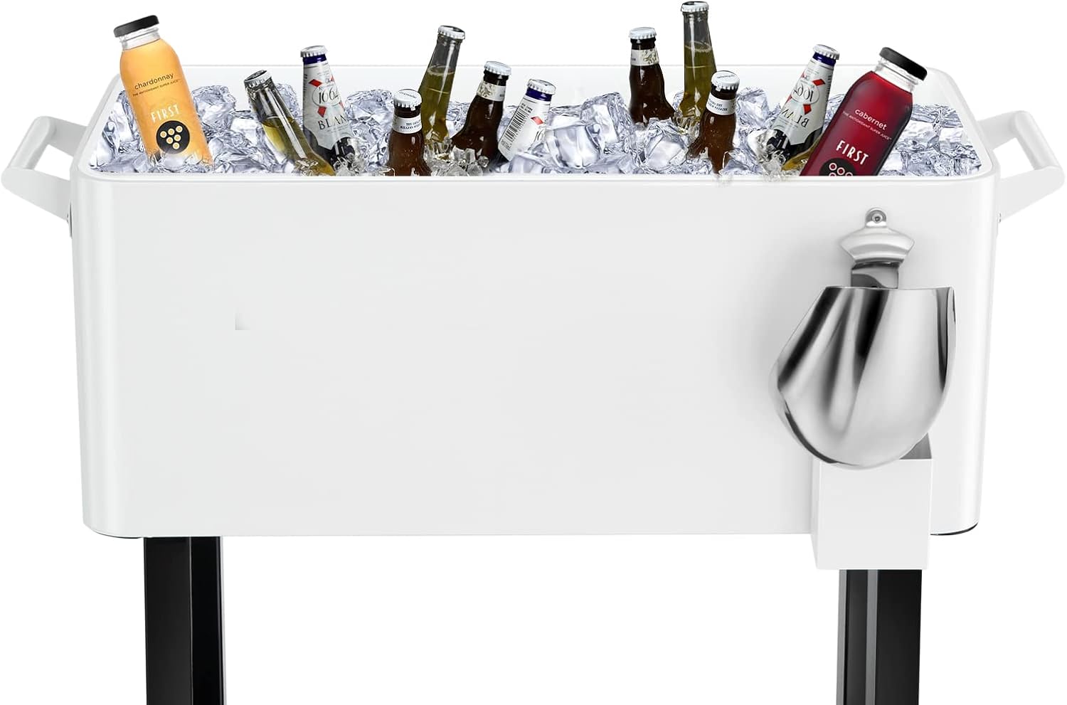 80 Quart Rolling Ice Chest Cooler Cart,Patio Backyard Party Drink Beverage Bar Stand Up Cooler Trolley with Ice Scoop