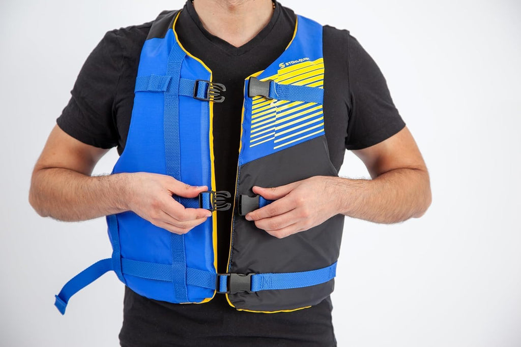 Stohlquist Universal Fit Adult Life Jacket PFD (4 Pack) Coast Guard Approved, for Men and Women 90+ lbs, Lightweight Neoprene and Adjustable, Ideal for Boating, Kayaking & Water Sports