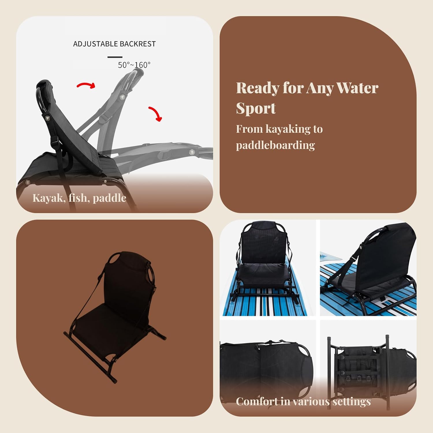 Colaxi Kayak Seat with Backrest Support Versatile Replacement Portable Foldable Fishing Seat