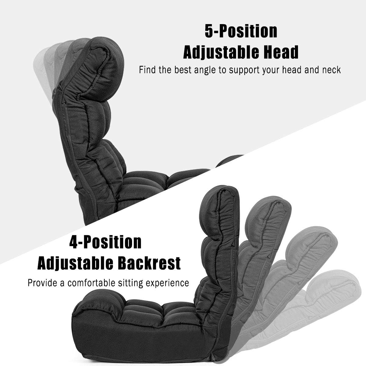 S AFSTAR Folding Floor Chair, Floor Gaming Chair with 5-Position Adjustable Headrest & 4-Position Backrest, Side Pocket & Thicken Cushion, Padded Floor Seat Lazy Chair for Living Room Bedroom