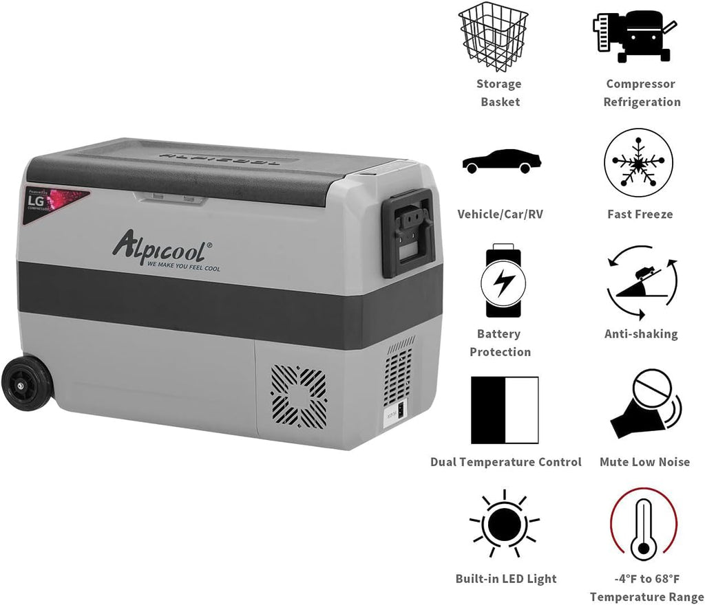 Alpicool LGT50 Dual Temperature Control 12 Volt Refrigerator 53 Quart Portable Car Fridge Freezer (-4°F~68°F) for Truck, RV, Boat, Camping and Travel
