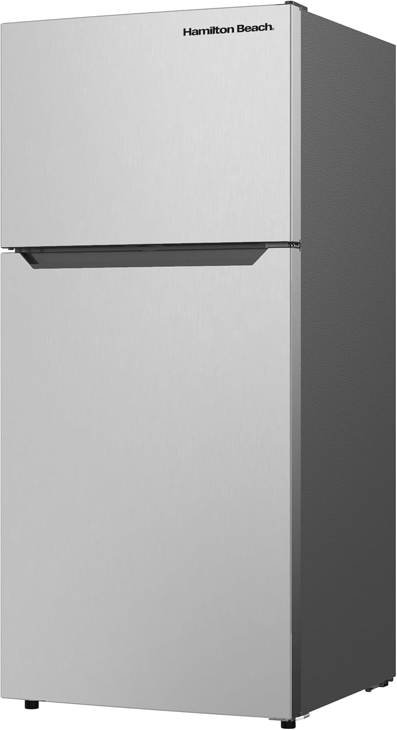 Hamilton Beach Frost-Free Top-Mount 2-Door Apartment Size Refrigerator, Stainless Steel, 18 cu. ft.