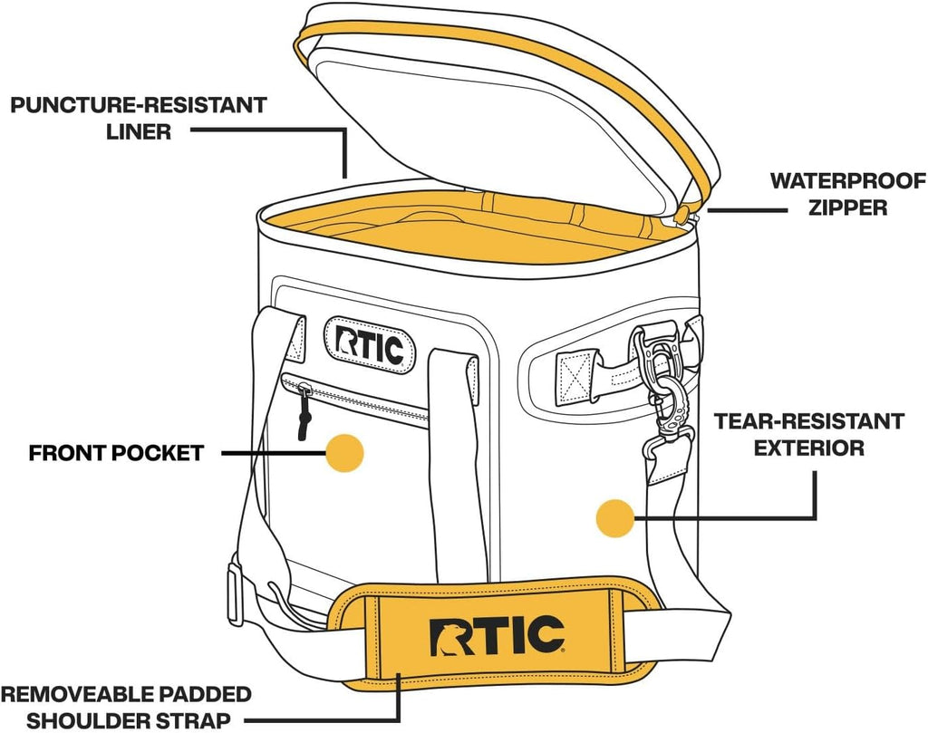 RTIC Ultra-Tough Soft Cooler 20 Can, Insulated Bag Portable Ice Chest Box for Lunch, Beach, Drink, Beverage, Travel, Camping, Picnic, Car, Trips, Floating Cooler Leak-Proof with Zipper