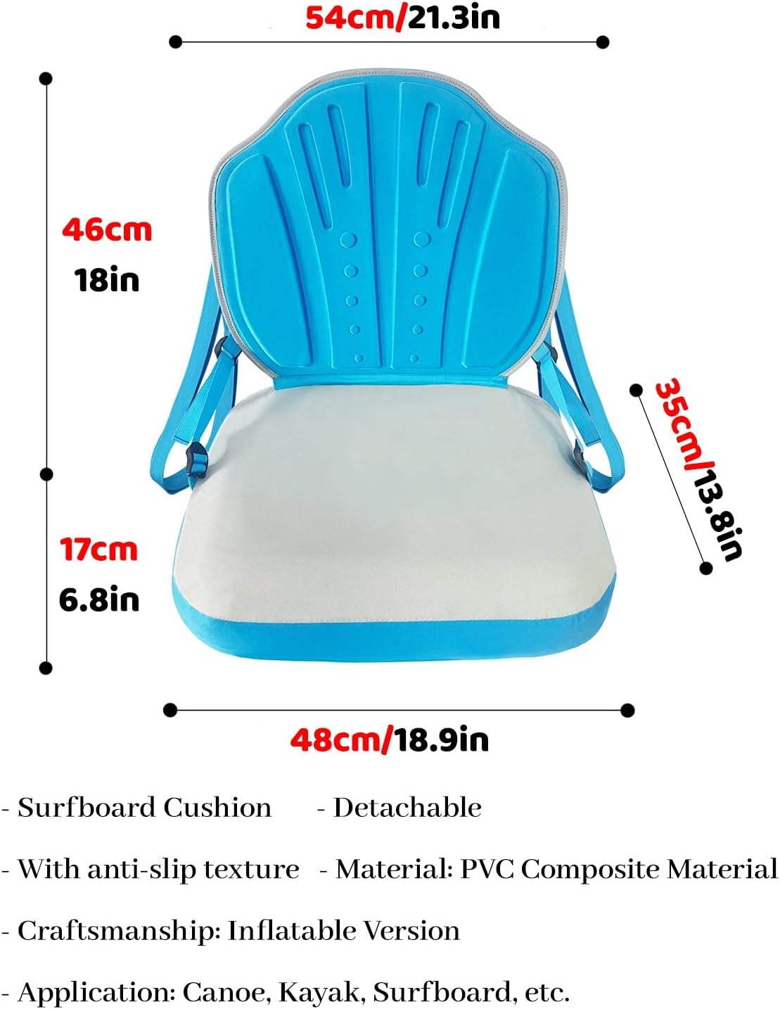 Inflatable Paddle Board Seat with Back Support, Universal Kayak Seats Cushion Detachable Straps, Sit-on-top Kayaks Chair, Canoe Fishing Bote Seats(Blue)
