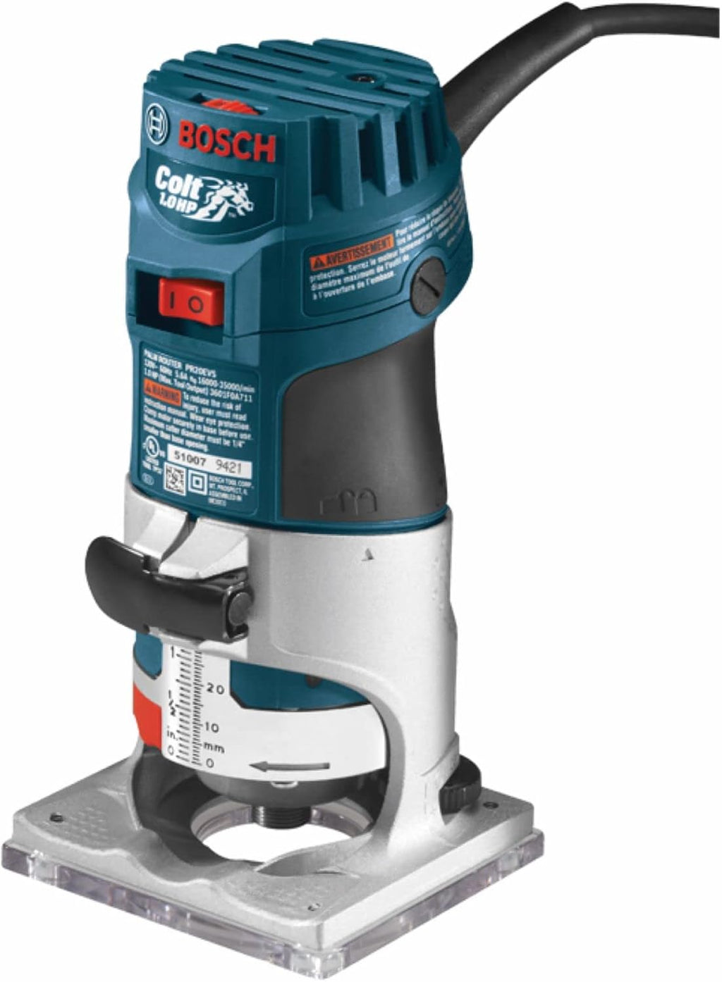 BOSCH PR20EVS Colt 1.0 HP Variable-Speed Palm Router - 5.6 Amp Motor, Soft Start, Constant ResponsCircuitry, Ergonomic Grip, Rugged Aluminum Base, Fixed, Quick-Clamp System, 1/4' Collet